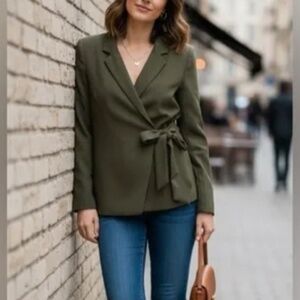 Spanx Crepe Wrap Blazer Midnight Olive Green Women’s Size XS NWT